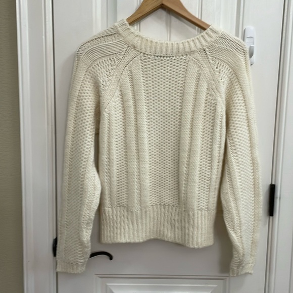 ELSAMANDA wool alpaca blend cream fringe Italian knit sweater.  L - Picture 3 of 5